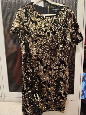 INC International Concepts Black & Gold Sequin Short Dress